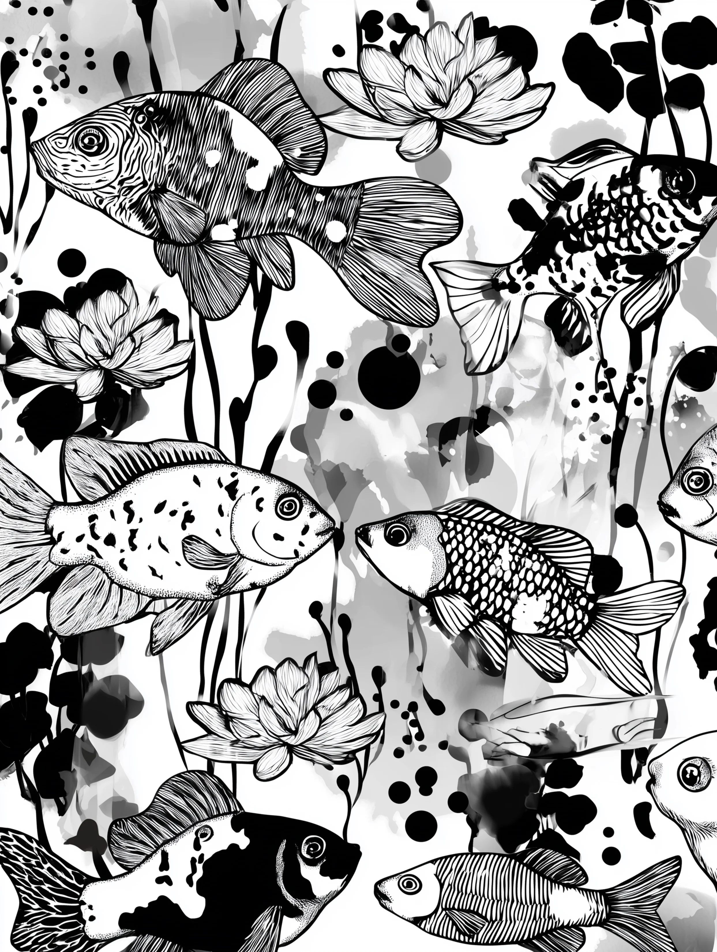 Free printable underwater coloring page for adults featuring a school of fish